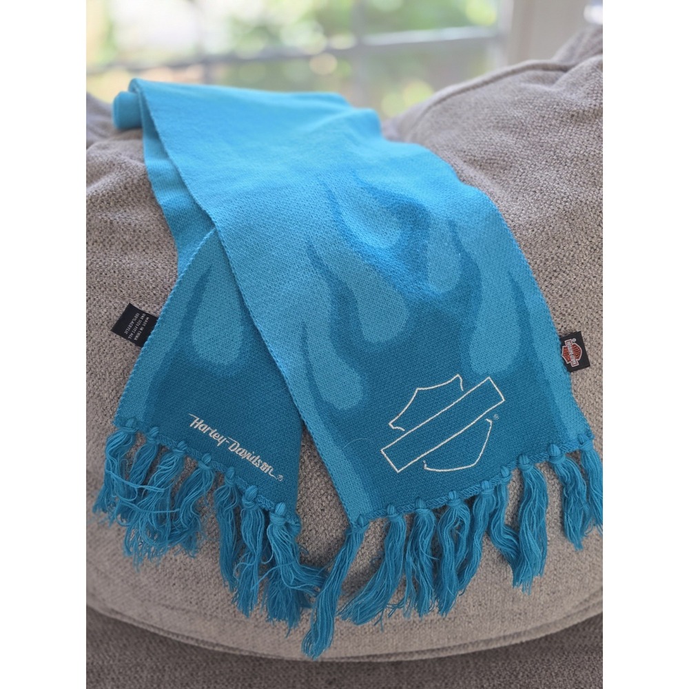 Knit  Harley Davidson Neck Scarf‎ Warmer Turquoise Blue Flame 58"L - Picture 4 of 12
